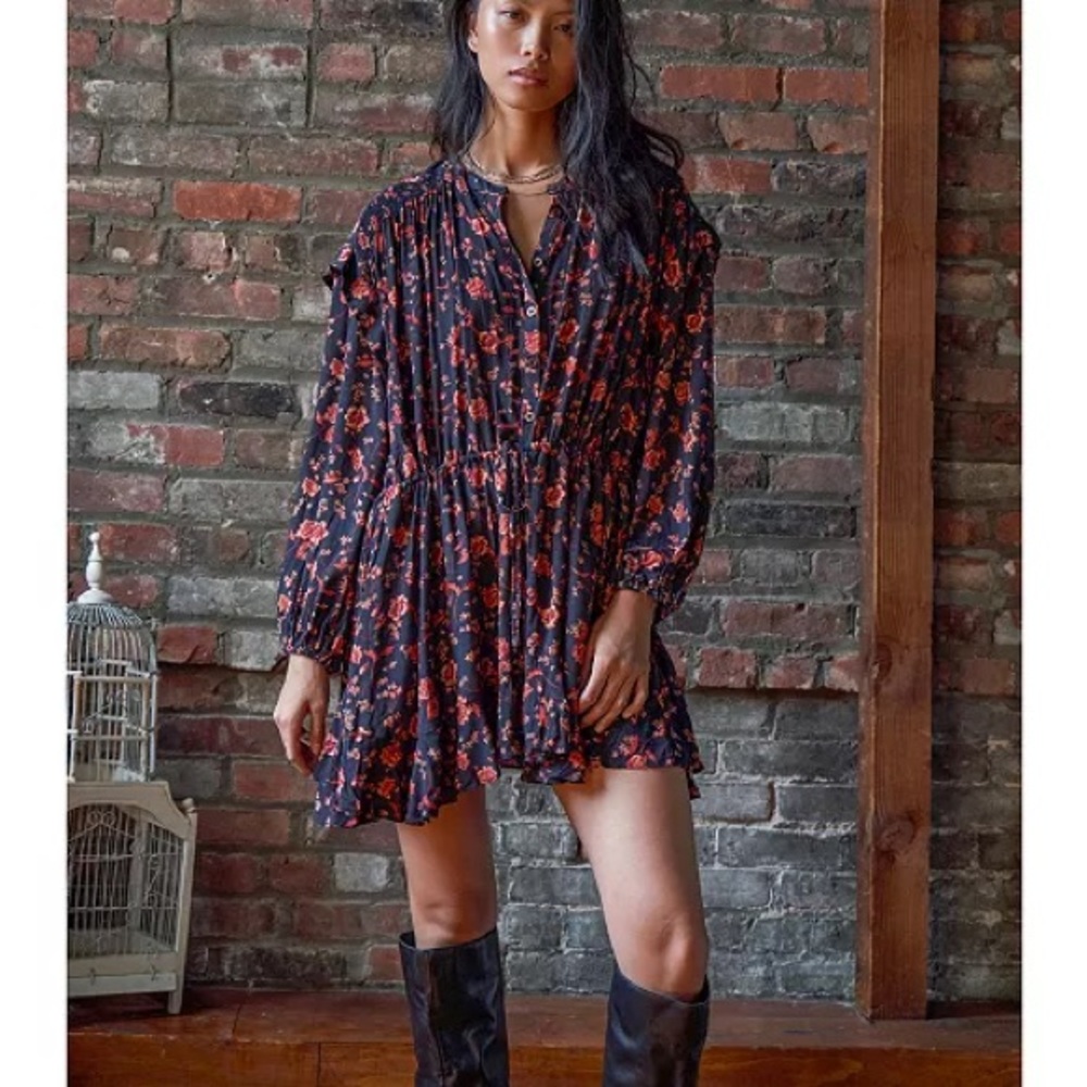 Free People Flower Fields" Button-Front Mini Dress size medium western rodeo